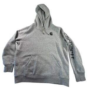 Carhartt Relaxed Fit Hoodie Gray Black Logo Sleeve Sweatshirt XL (16-18)